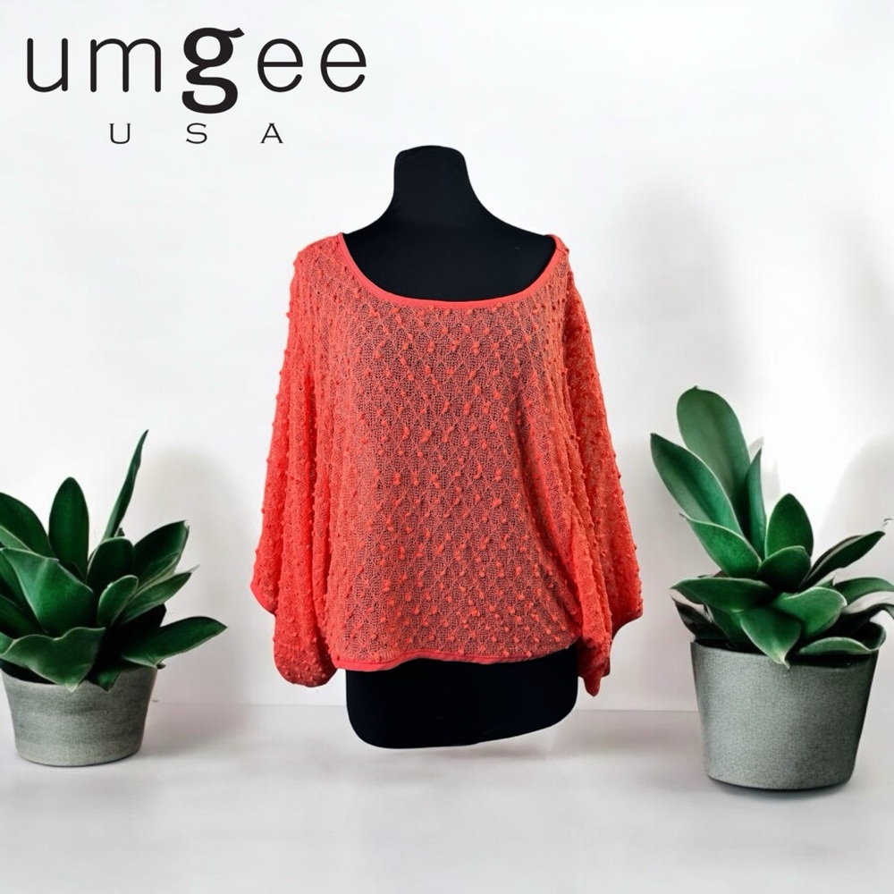 Umgee Coral Knit Sheer Sweater